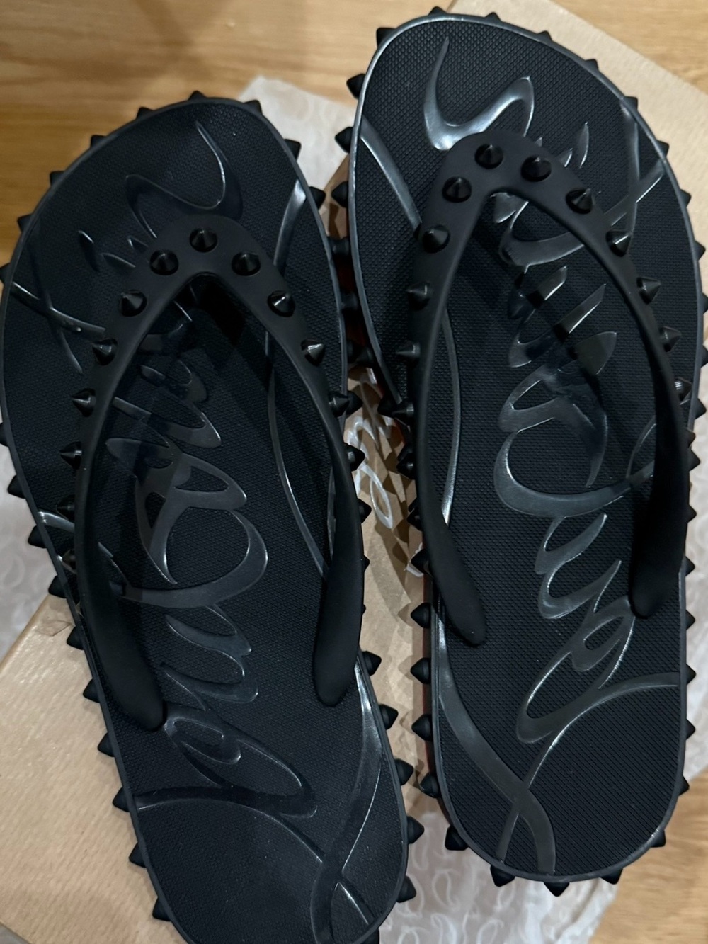 Christian Louboutin Black Studded Flip Flop Sandals - Women